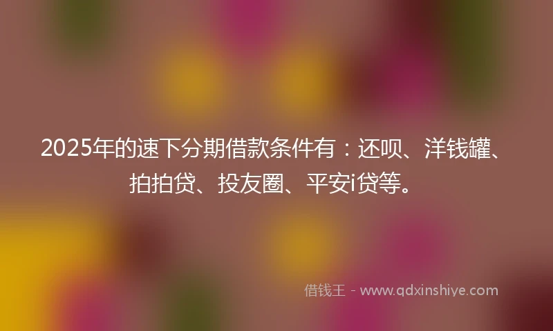 2025年的速下分期借款条件有：还呗、洋钱罐、拍拍贷、投友圈、平安i贷等。