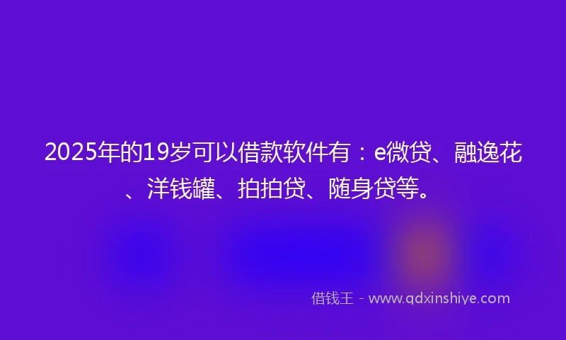 2025年的19岁可以借款软件有：e微贷、融逸花、洋钱罐、拍拍贷、随身贷等。