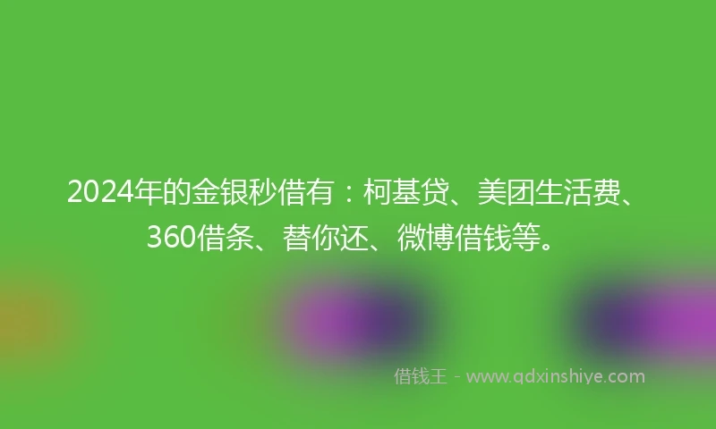 2024年的金银秒借有：柯基贷、美团生活费、360借条、替你还、微博借钱等。