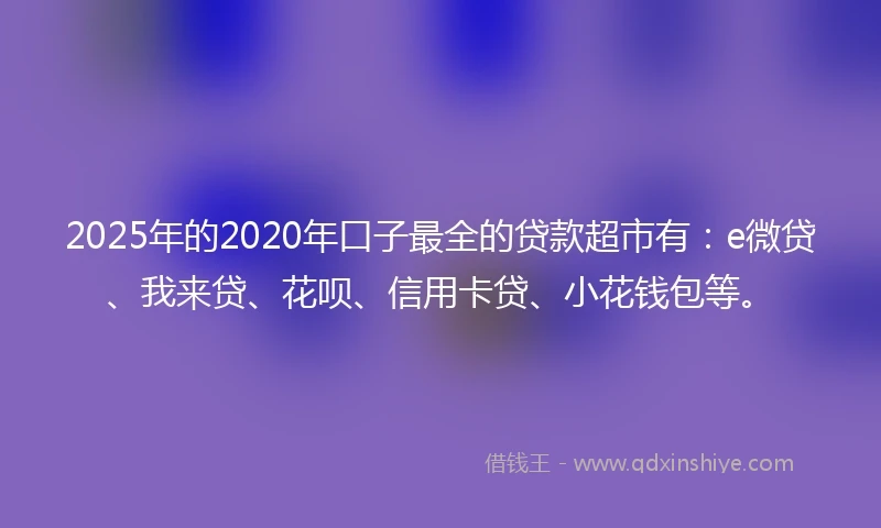 2025年的2020年口子最全的贷款超市有：e微贷、我来贷、花呗、信用卡贷、小花钱包等。