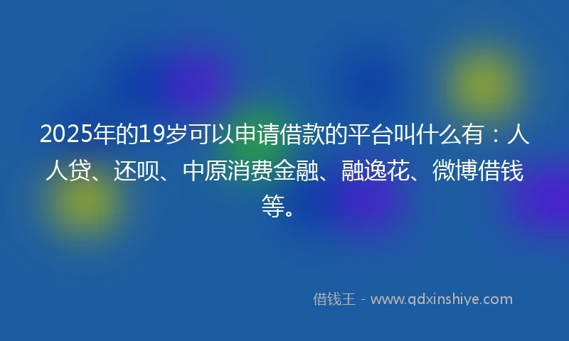 2025年的19岁可以申请借款的平台叫什么有：人人贷、还呗、中原消费金融、融逸花、微博借钱等。