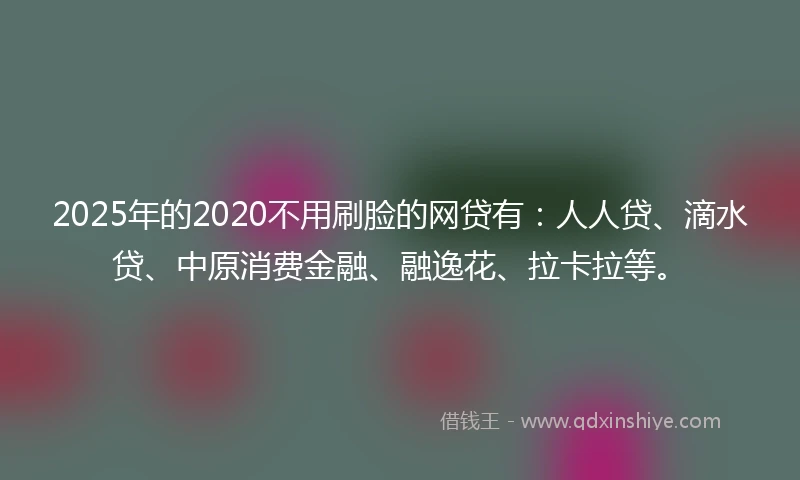 2025年的2020不用刷脸的网贷有：人人贷、滴水贷、中原消费金融、融逸花、拉卡拉等。
