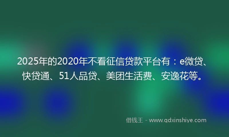 2025年的2020年不看征信贷款平台有：e微贷、快贷通、51人品贷、美团生活费、安逸花等。