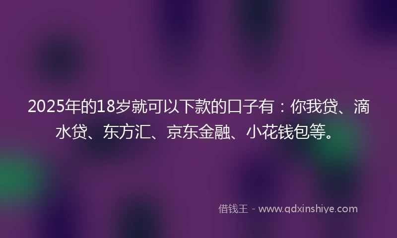 2025年的18岁就可以下款的口子有：你我贷、滴水贷、东方汇、京东金融、小花钱包等。