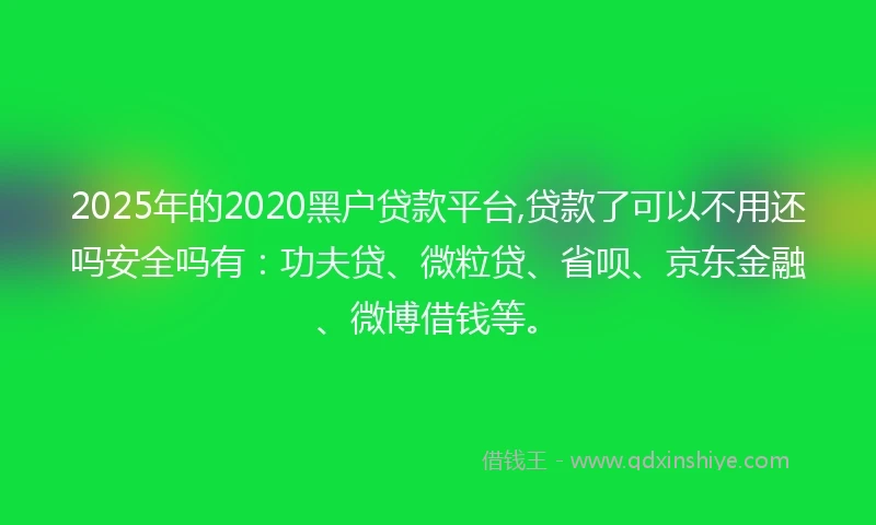 2025年的2020黑户贷款平台,贷款了可以不用还吗安全吗有：功夫贷、微粒贷、省呗、京东金融、微博借钱等。