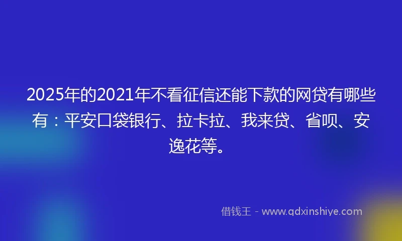 2025年的2021年不看征信还能下款的网贷有哪些有：平安口袋银行、拉卡拉、我来贷、省呗、安逸花等。