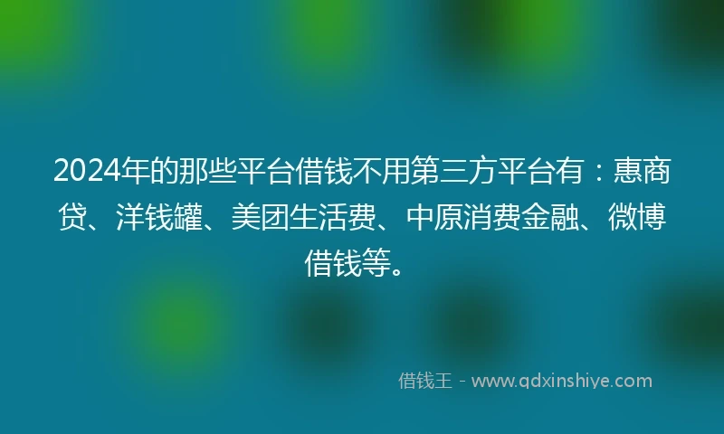 2024年的那些平台借钱不用第三方平台有：惠商贷、洋钱罐、美团生活费、中原消费金融、微博借钱等。