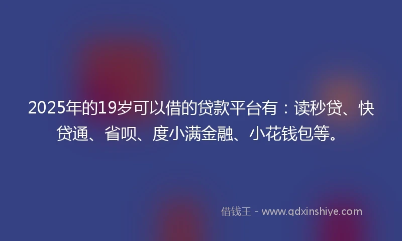 2025年的19岁可以借的贷款平台有：读秒贷、快贷通、省呗、度小满金融、小花钱包等。