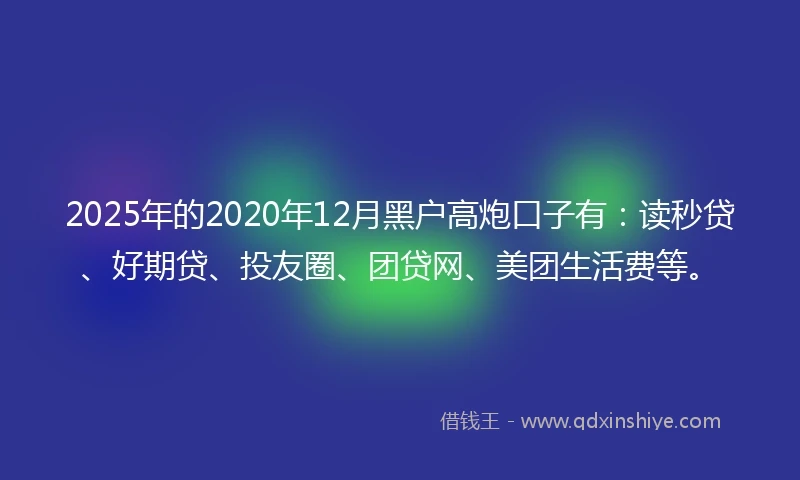 2025年的2020年12月黑户高炮口子有：读秒贷、好期贷、投友圈、团贷网、美团生活费等。