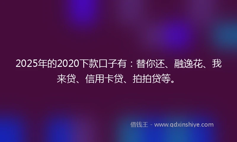 2025年的2020下款口子有：替你还、融逸花、我来贷、信用卡贷、拍拍贷等。