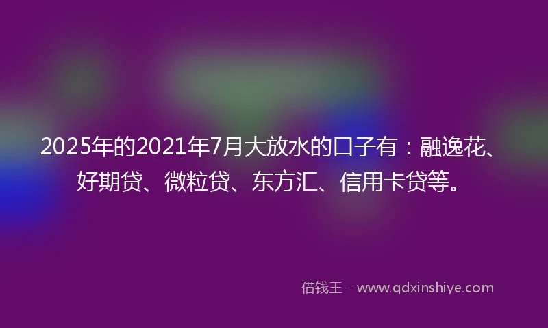 2025年的2021年7月大放水的口子有：融逸花、好期贷、微粒贷、东方汇、信用卡贷等。