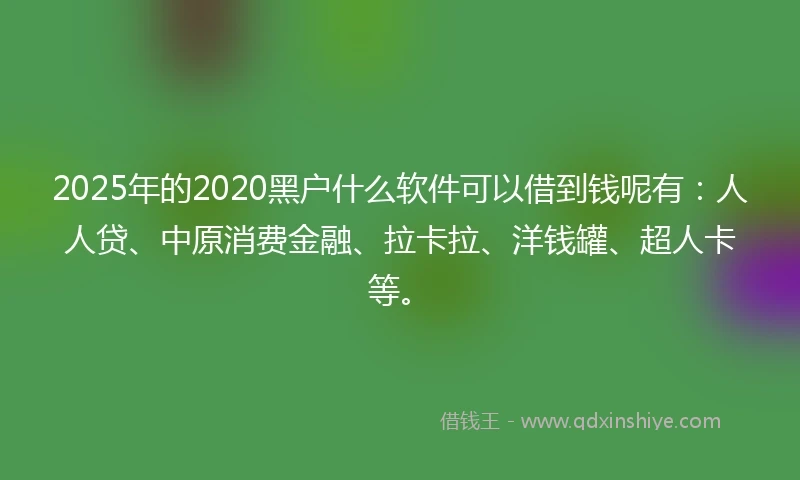 2025年的2020黑户什么软件可以借到钱呢有：人人贷、中原消费金融、拉卡拉、洋钱罐、超人卡等。