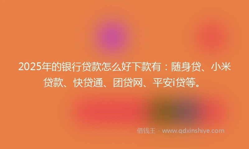 2025年的银行贷款怎么好下款有：随身贷、小米贷款、快贷通、团贷网、平安i贷等。
