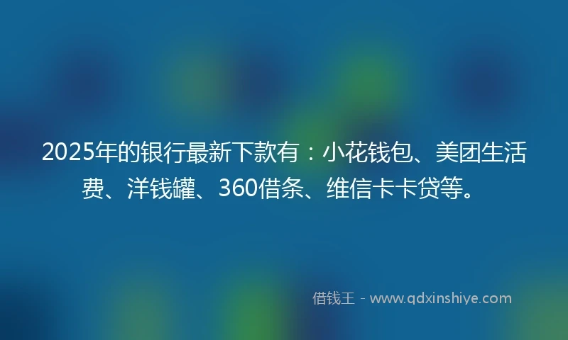 2025年的银行最新下款有：小花钱包、美团生活费、洋钱罐、360借条、维信卡卡贷等。