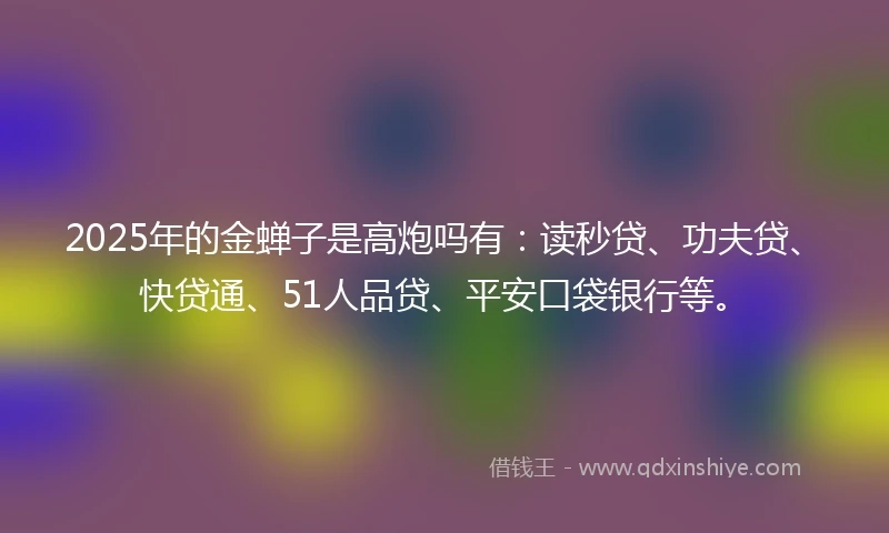 2025年的金蝉子是高炮吗有：读秒贷、功夫贷、快贷通、51人品贷、平安口袋银行等。