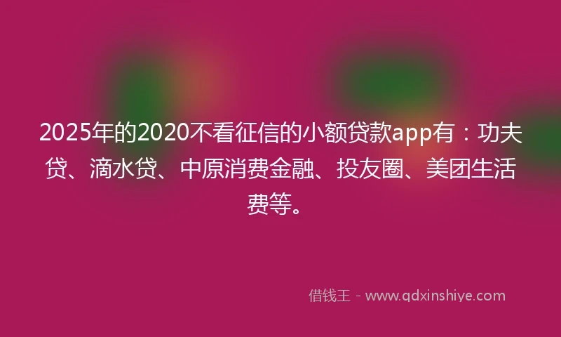 2025年的2020不看征信的小额贷款app有：功夫贷、滴水贷、中原消费金融、投友圈、美团生活费等。