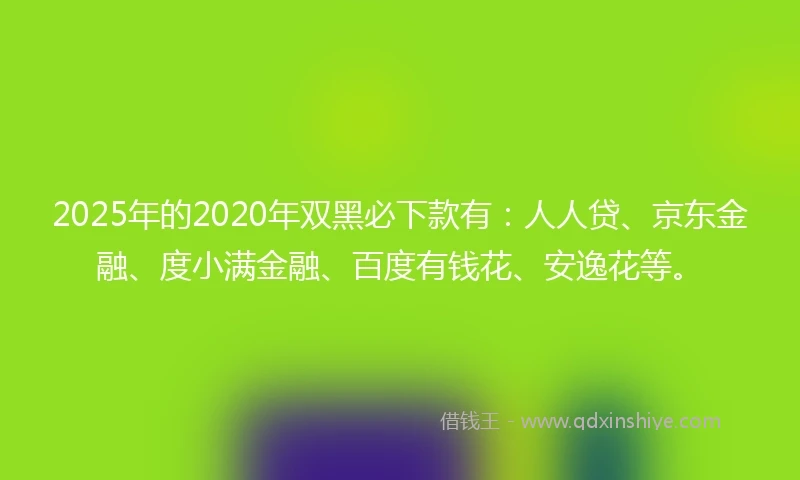2025年的2020年双黑必下款有：人人贷、京东金融、度小满金融、百度有钱花、安逸花等。