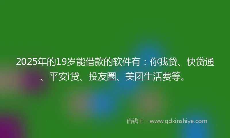 2025年的19岁能借款的软件有：你我贷、快贷通、平安i贷、投友圈、美团生活费等。
