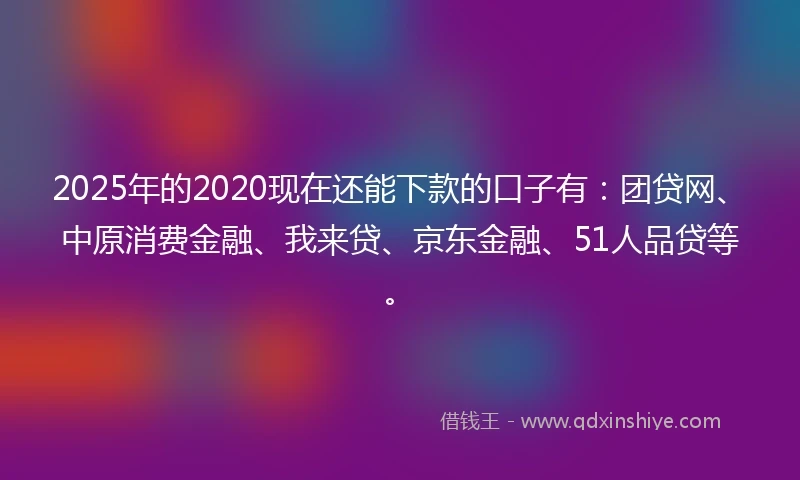 2025年的2020现在还能下款的口子有：团贷网、中原消费金融、我来贷、京东金融、51人品贷等。