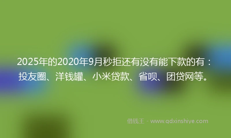 2025年的2020年9月秒拒还有没有能下款的有：投友圈、洋钱罐、小米贷款、省呗、团贷网等。