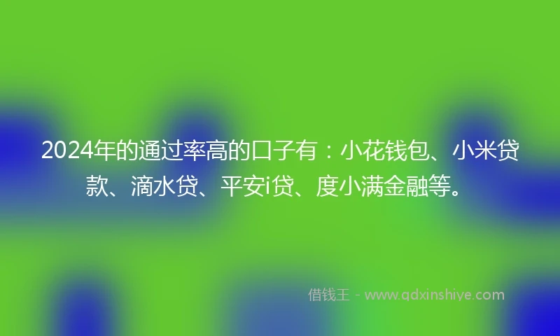 2024年的通过率高的口子有：小花钱包、小米贷款、滴水贷、平安i贷、度小满金融等。