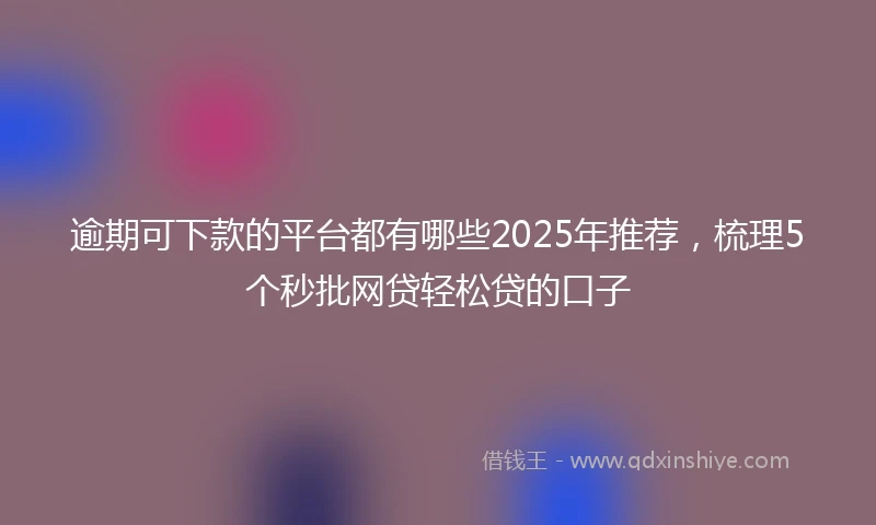 逾期可下款的平台都有哪些2025年推荐，梳理5个秒批网贷轻松贷的口子