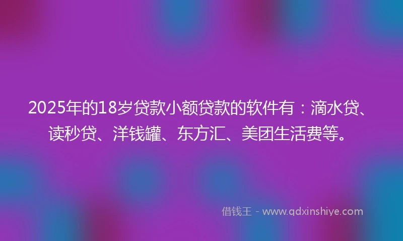 2025年的18岁贷款小额贷款的软件有：滴水贷、读秒贷、洋钱罐、东方汇、美团生活费等。