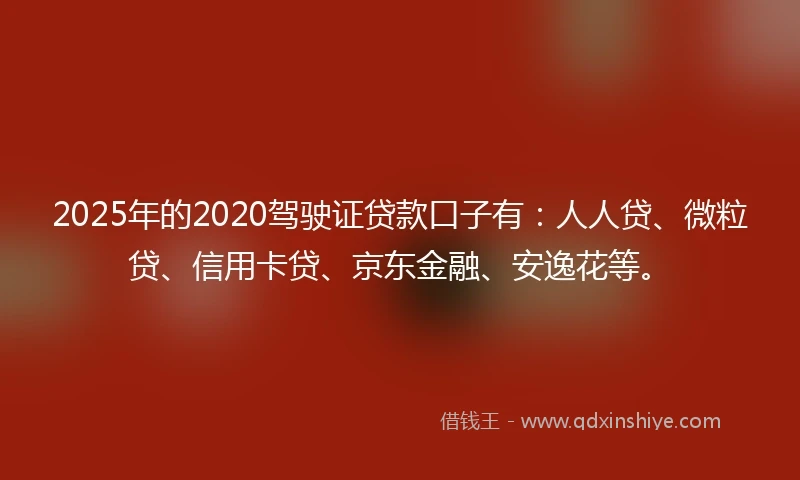 2025年的2020驾驶证贷款口子有：人人贷、微粒贷、信用卡贷、京东金融、安逸花等。
