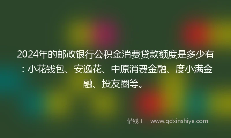 2024年的邮政银行公积金消费贷款额度是多少有：小花钱包、安逸花、中原消费金融、度小满金融、投友圈等。