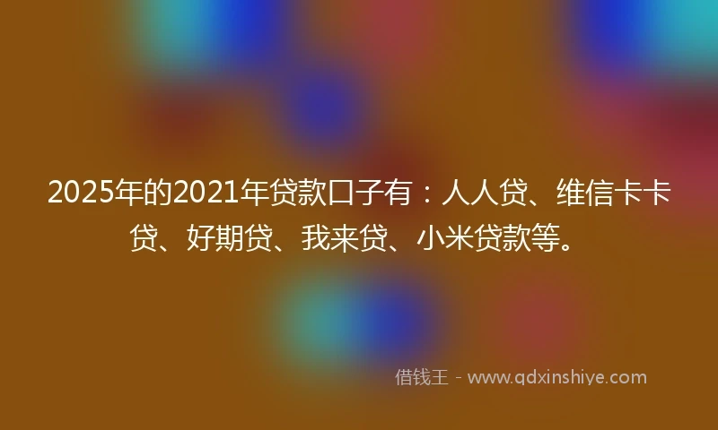 2025年的2021年贷款口子有：人人贷、维信卡卡贷、好期贷、我来贷、小米贷款等。