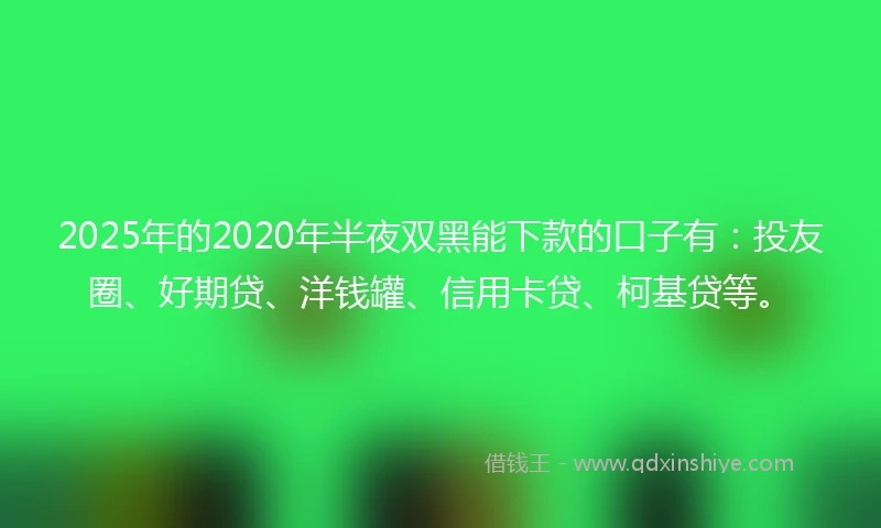 2025年的2020年半夜双黑能下款的口子有：投友圈、好期贷、洋钱罐、信用卡贷、柯基贷等。