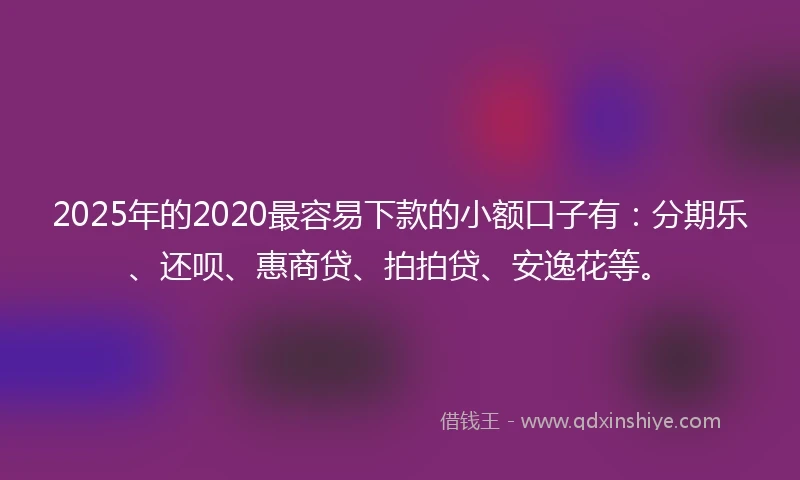 2025年的2020最容易下款的小额口子有：分期乐、还呗、惠商贷、拍拍贷、安逸花等。