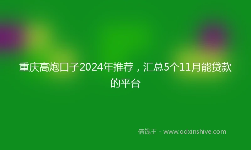 重庆高炮口子2024年推荐，汇总5个11月能贷款的平台
