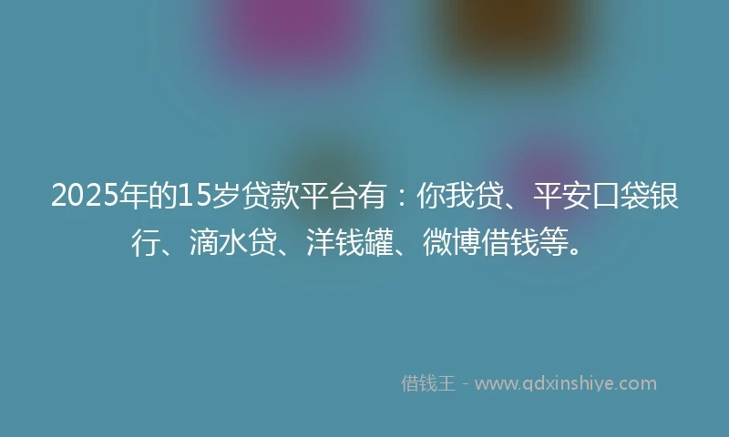 2025年的15岁贷款平台有：你我贷、平安口袋银行、滴水贷、洋钱罐、微博借钱等。