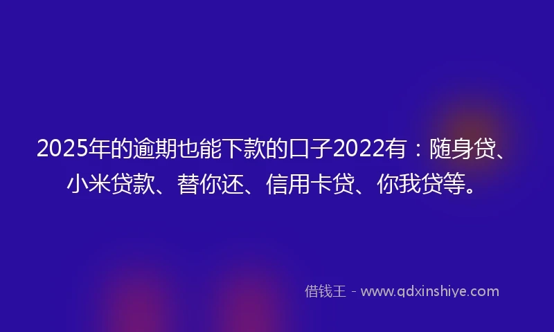 2025年的逾期也能下款的口子2022有：随身贷、小米贷款、替你还、信用卡贷、你我贷等。