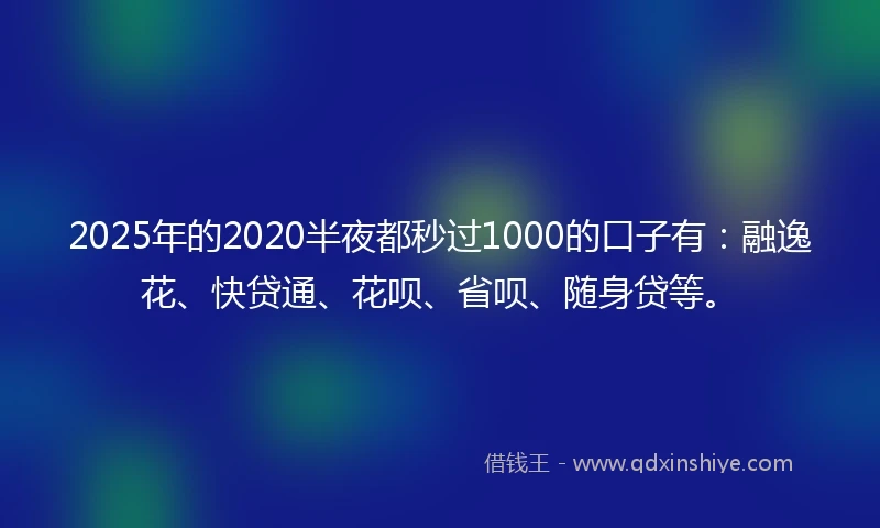 2025年的2020半夜都秒过1000的口子有：融逸花、快贷通、花呗、省呗、随身贷等。