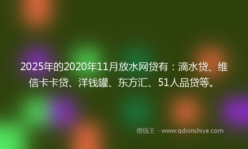 2025年的2020年11月放水网贷有：滴水贷、维信卡卡贷、洋钱罐、东方汇、51人品贷等。