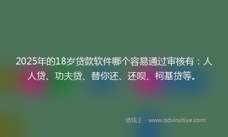 2025年的18岁贷款软件哪个容易通过审核有：人人贷、功夫贷、替你还、还呗、柯基贷等。