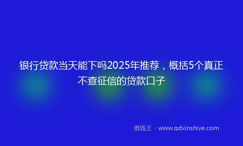 银行贷款当天能下吗2025年推荐，概括5个真正不查征信的贷款口子