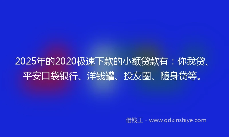 2025年的2020极速下款的小额贷款有：你我贷、平安口袋银行、洋钱罐、投友圈、随身贷等。