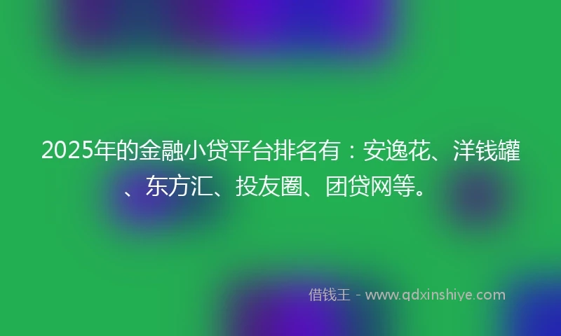 2025年的金融小贷平台排名有：安逸花、洋钱罐、东方汇、投友圈、团贷网等。