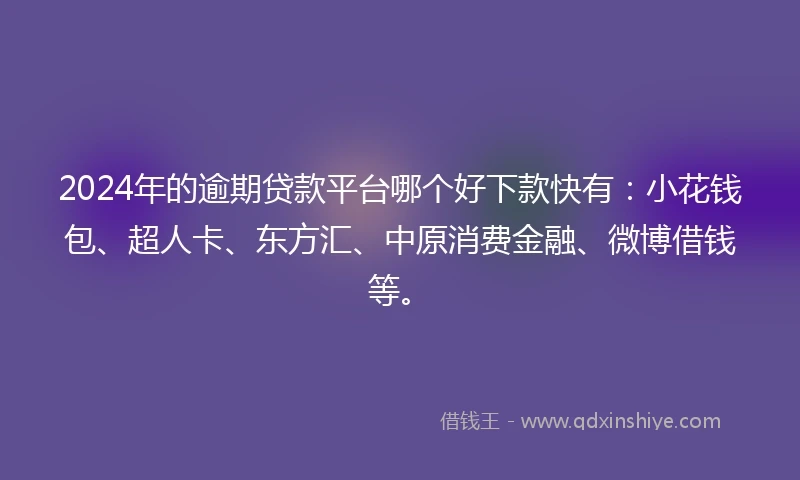 2024年的逾期贷款平台哪个好下款快有：小花钱包、超人卡、东方汇、中原消费金融、微博借钱等。