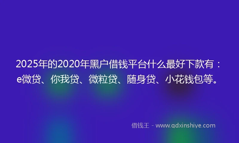 2025年的2020年黑户借钱平台什么最好下款有：e微贷、你我贷、微粒贷、随身贷、小花钱包等。