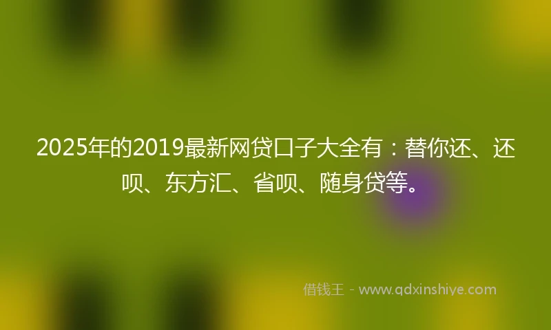 2025年的2019最新网贷口子大全有：替你还、还呗、东方汇、省呗、随身贷等。