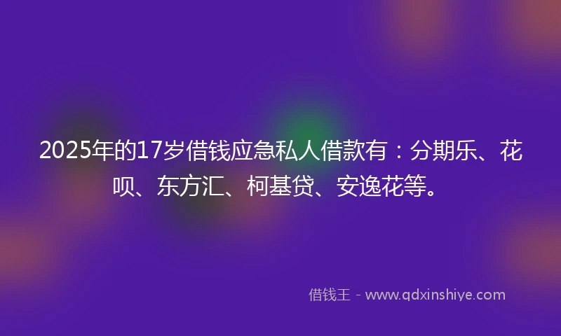 2025年的17岁借钱应急私人借款有：分期乐、花呗、东方汇、柯基贷、安逸花等。