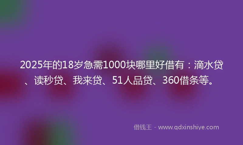 2025年的18岁急需1000块哪里好借有：滴水贷、读秒贷、我来贷、51人品贷、360借条等。