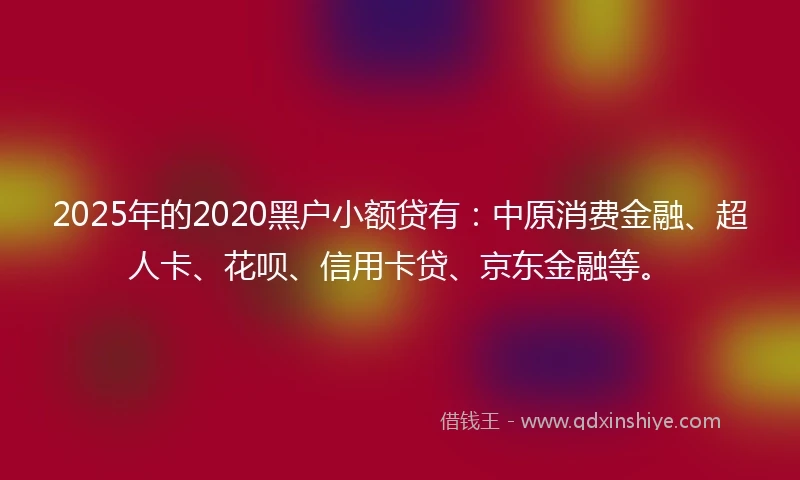2025年的2020黑户小额贷有：中原消费金融、超人卡、花呗、信用卡贷、京东金融等。