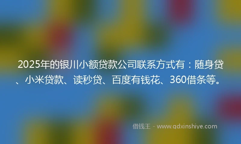 2025年的银川小额贷款公司联系方式有：随身贷、小米贷款、读秒贷、百度有钱花、360借条等。