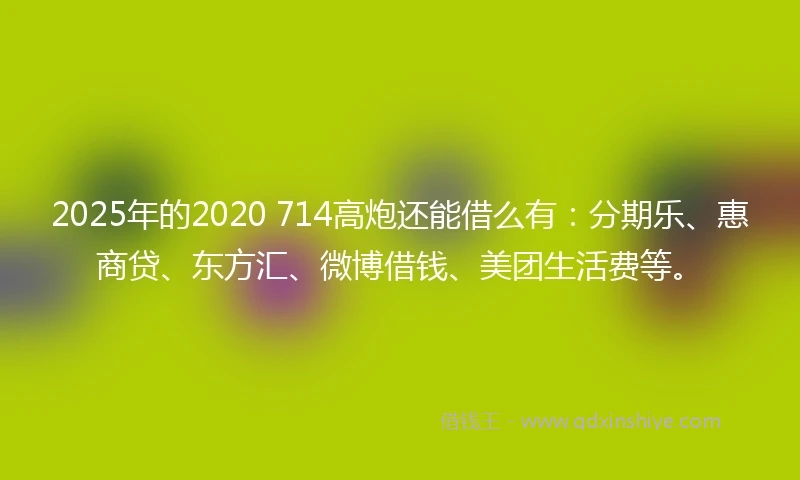 2025年的2020 714高炮还能借么有：分期乐、惠商贷、东方汇、微博借钱、美团生活费等。