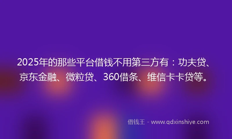 2025年的那些平台借钱不用第三方有：功夫贷、京东金融、微粒贷、360借条、维信卡卡贷等。